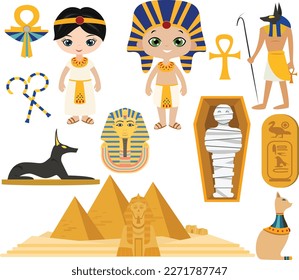 Antiguo Clipart de egipto, Elementos de la Pirámide, Ilustración mitológica 