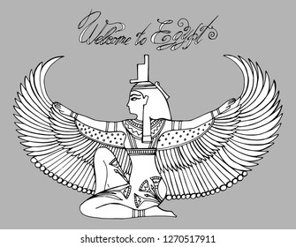 Ancient Egypt collection - gods, deities and mythological creatures from Egyptian mythology and religion, sacred animals, symbols, architecture and sculpture. Colored flat cartoon vector illustration