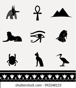 Ancient Egypt. Collection of symbolic vector icons isolated on bright background.