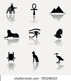 Ancient Egypt. Collection of symbolic vector icons isolated on bright background.