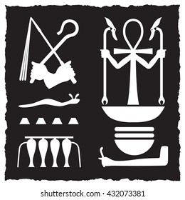 Ancient Egypt. Collection of symbolic vector icons with black background