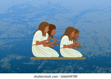 Ancient Egypt. Egyptian gods and pharaohs. Hieroglyphic carvings, frescoes, mythological scenes. Egypt background, vector illustration.