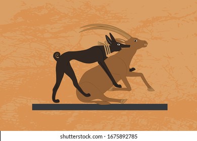 Ancient Egypt. Egyptian gods and pharaohs. Hieroglyphic carvings, frescoes, mythological scenes. Egypt background, vector illustration.