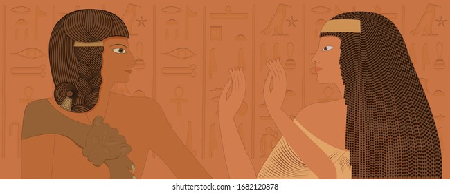 Ancient Egypt. Egyptian gods and pharaohs. Hieroglyphic carvings, frescoes, mythological scenes. Egypt background, vector illustration.