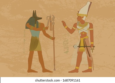 Ancient Egypt. Egyptian gods and pharaohs. Hieroglyphic drawings, murals, mythological scenes. Highly detailed vector illustration - HD.