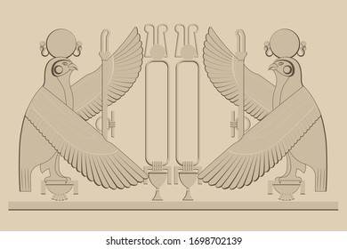 Ancient Egypt. Egyptian gods and pharaohs. Hieroglyphic carvings, frescoes, mythological scenes. Egypt background, vector illustration.