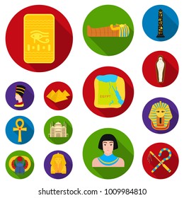 Ancient Egypt flat icons in set collection for design. The reign of Pharaoh vector symbol stock web illustration.