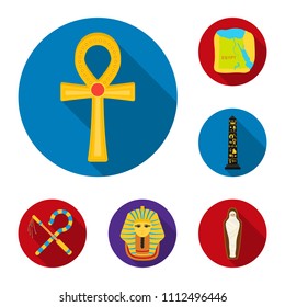 Ancient Egypt flat icons in set collection for design. The reign of Pharaoh vector symbol stock web illustration.