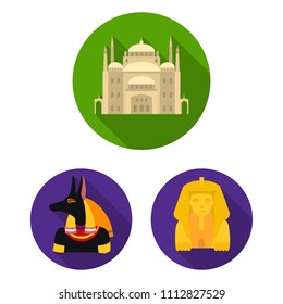 Ancient Egypt flat icons in set collection for design. The reign of Pharaoh vector symbol stock web illustration.