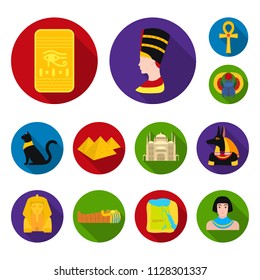 Ancient Egypt flat icons in set collection for design. The reign of Pharaoh vector symbol stock web illustration.