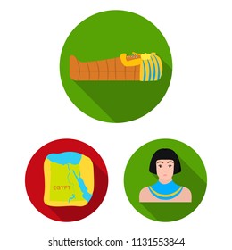 Ancient Egypt flat icons in set collection for design. The reign of Pharaoh vector symbol stock web illustration.