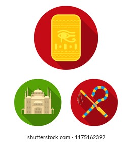 Ancient Egypt flat icons in set collection for design. The reign of Pharaoh vector symbol stock web illustration.