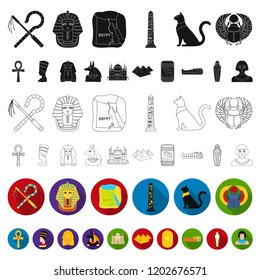 Ancient Egypt flat icons in set collection for design. The reign of Pharaoh vector symbol stock web illustration.