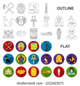 Ancient Egypt flat icons in set collection for design. The reign of Pharaoh vector symbol stock web illustration.