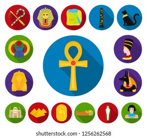 Ancient Egypt flat icons in set collection for design. The reign of Pharaoh vector symbol stock web illustration.