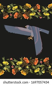 Ancient Egypt in flowers. Egyptian gods and pharaoh, hieroglyphic carvings, frescoes, mythological scenes. Bagging, printing on fabrics, t-shirt seamless pattern scenery.
