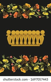 Ancient Egypt in flowers. Egyptian gods and pharaoh, hieroglyphic carvings, frescoes, mythological scenes. Bagging, printing on fabrics, t-shirt seamless pattern scenery.