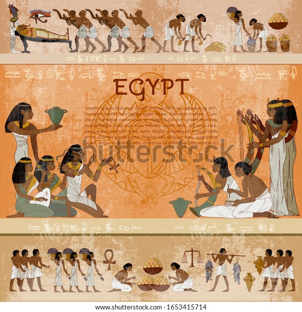 Ancient Egypt Frame Hieroglyphic Carvings On Stock Vector (Royalty Free ...