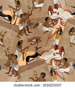 Antiguos frescos de Egipto. Patrón sin foco. La vida de los egipcios. Agricultura, mano de obra, granja. Arte de la historia. Cuadros jeroglíficos en las paredes exteriores de un antiguo templo