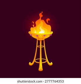 Ancient Egypt game icon and Egyptian pharaoh pyramid temple treasure, cartoon vector. Oil lamp lantern or tripod vessel with fire torch, Pharaoh ceremonial candlestick for arcade game of Ancient Egypt