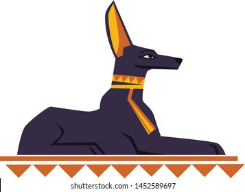 Ancient Egypt god dog or jackal vector cartoon illustration. Egyptian culture symbol, black statue of the god Anubis, sacred animal isolated on white background