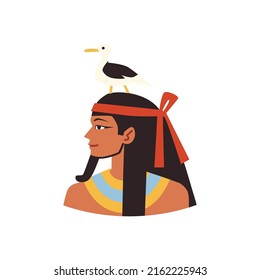 Ancient Egypt god Geb with goose bird on his head, flat vector illustration isolated on white background. Traditional Egyptian character with head in profile.