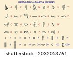 ancient Egypt hieroglyphic alphabet and numbers.