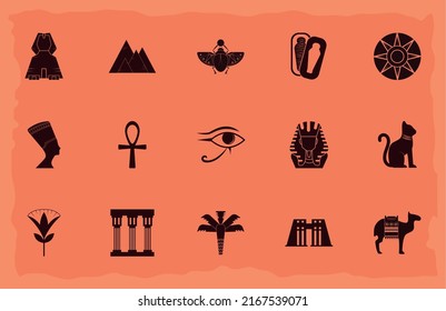 diseño de silueta de conjunto de iconos de egipto antiguo