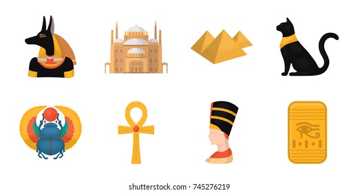 Ancient Egypt icons in set collection for design. The reign of Pharaoh vector symbol stock web illustration.