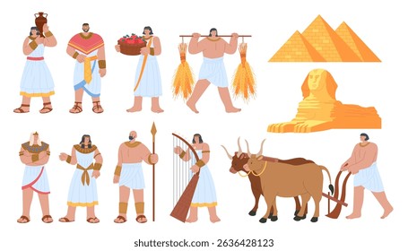 Ancient Egypt Isolated Persons animals and monument Set