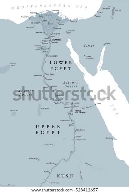 Altes Agypten Karte Mit Wichtigen Sehenswurdigkeiten Stock Vektorgrafik Lizenzfrei