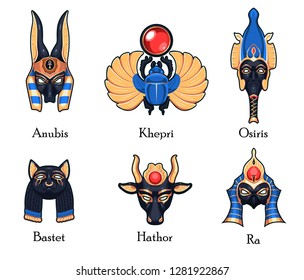 Ancient Egypt gods’ masks. Vector set of Egypt gods.