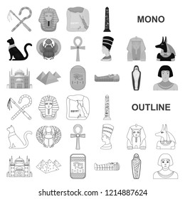 Ancient Egypt monochrom icons in set collection for design. The reign of Pharaoh vector symbol stock web illustration.