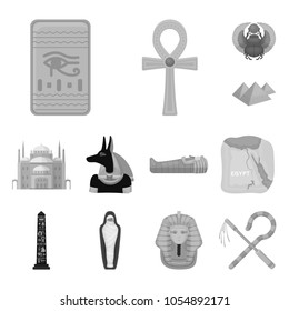 Ancient Egypt monochrome icons in set collection for design. The reign of Pharaoh vector symbol stock web illustration.