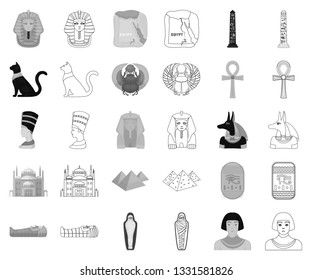 Ancient Egypt monochrome,outline icons in set collection for design. The reign of Pharaoh vector symbol stock web illustration.