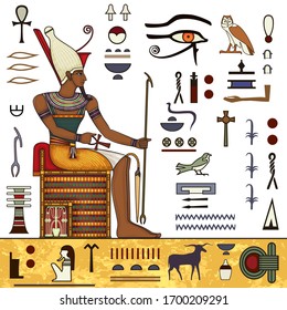 Ancient egypt mural.Egyptian mythology.Ancient culture sing and symbol