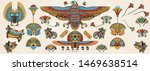 Ancient Egypt. Old school tattoo collection. Egyptian culture elements. Sacred scarab, Horus falcon, pyramids, magic eye, ethnic ornaments. Traditional tattooing style 