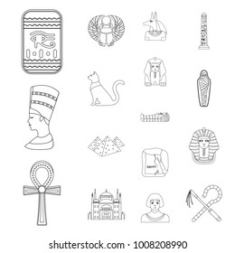 Ancient Egypt outline icons in set collection for design. The reign of Pharaoh vector symbol stock web illustration.