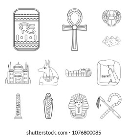 Ancient Egypt outline icons in set collection for design. The reign of Pharaoh vector symbol stock web illustration.
