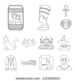 Ancient Egypt outline icons in set collection for design. The reign of Pharaoh vector symbol stock web illustration.
