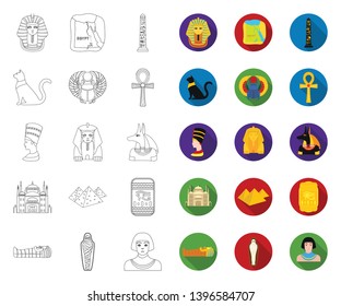 Ancient Egypt outline,flat icons in set collection  design. The reign  Pharaoh vector symbol stock web illustration.