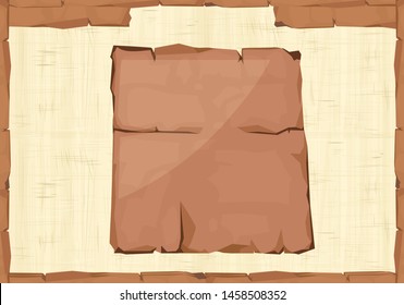 Ancient Egypt papyrus frame or border cartoon vector. Egyptian culture symbol, unfolded blank ancient paper to store information, isolated on white background