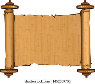 Ancient Egypt papyrus scroll with wooden rods cartoon vector illustration. Egyptian culture symbol, blank unfolded ancient paper to store information with wooden sticks, isolated on white background