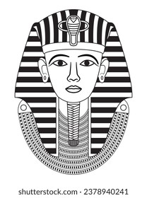 Ancient Egypt with pharaoh golden mask or head symbol drawing in black and white cartoon vector