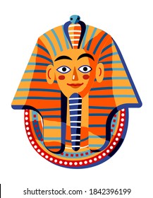 Ancient Egypt pharaoh statue. Egyptian art history symbol and god vector illustration. Pharaoh statue isolated on white background. Mythology elements and patterns.