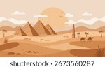 Ancient Egypt Pyramids Desert Landscape with Camels