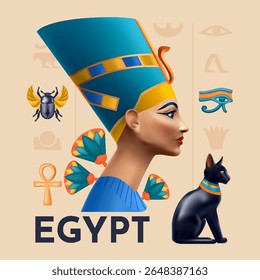Ancient Egypt Realistic Nefertiti Composition