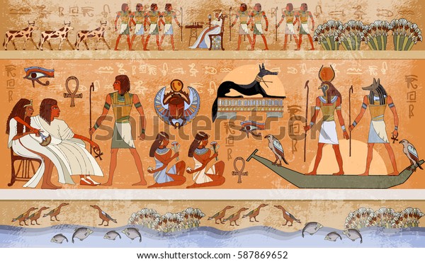 Ancient Egypt Scene Mythology Egyptian Gods Stock Vector (Royalty Free ...