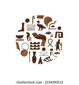 Ancient Egypt with ancient sculptures and hieroglyphs. Trendy abstract antique texture. Colored flat vector illustration.