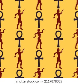 Ancient Egypt seamless pattern. Classic elements of Egypt. Symbol of the ancient Egyptians. Vector seamless pattern on the Ancient Egypt theme.  seamless pattern of symbols and signs of Egypt icons 